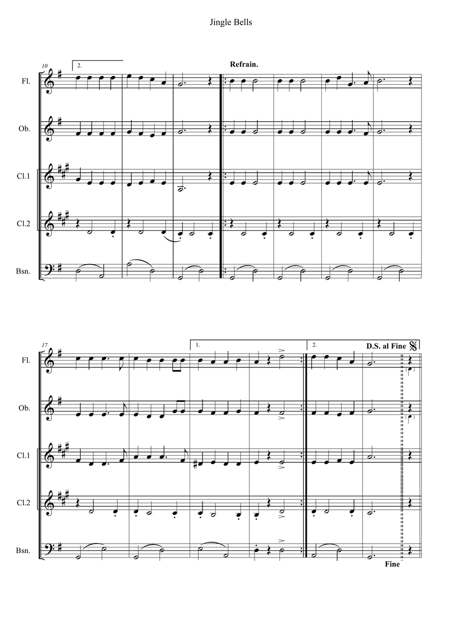 Jingle Bells Woodwind Quartet scores gallery preview page 2