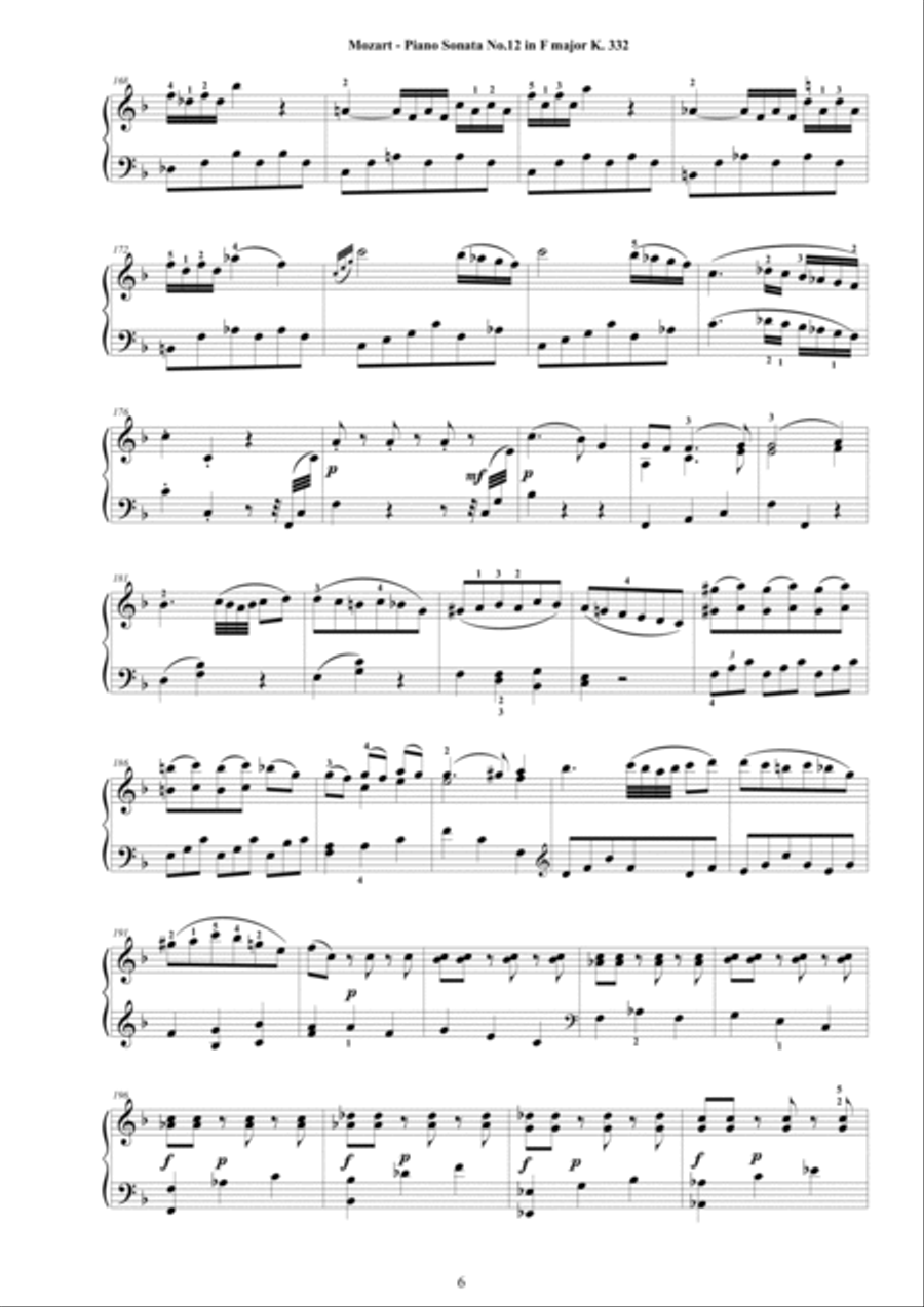 Mozart - Piano Sonata No.12 in F major K 332 - Complete score Piano Solo scores gallery preview page 6