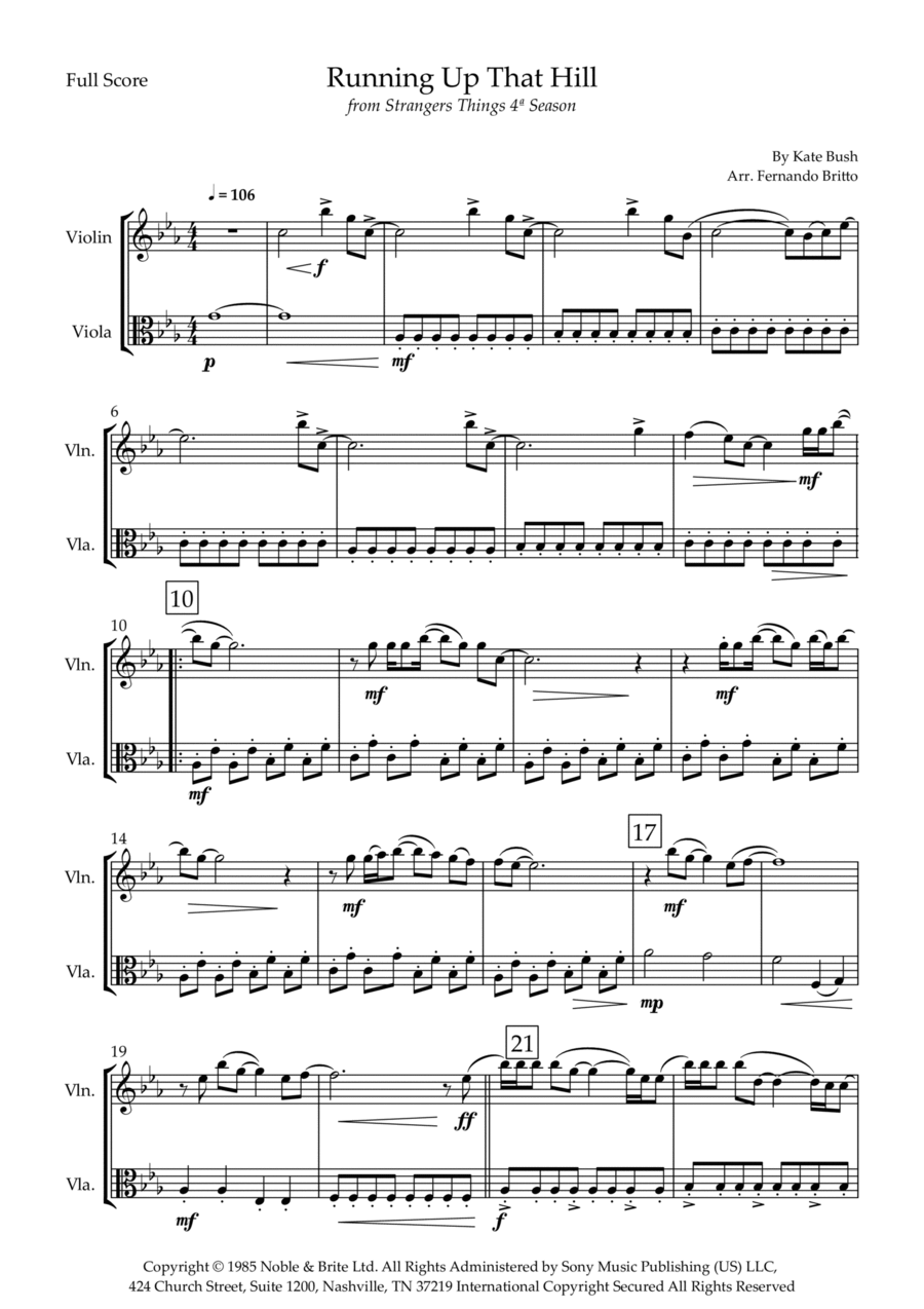 Running Up That Hill String Duet scores gallery preview page 1