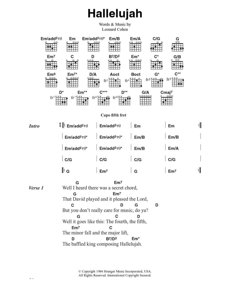 Hallelujah Acoustic Guitar scores gallery preview page 1