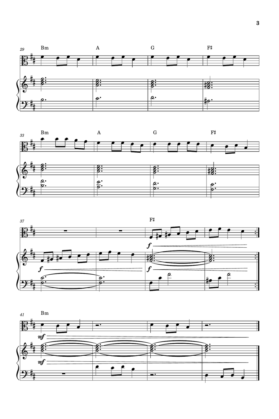 Carol of the Bells for Viola and Piano (Very Easy - Beginner) in B minor - With Chords Piano scores gallery preview page 3
