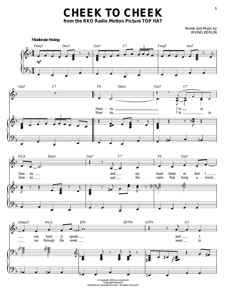 Cheek To Cheek Piano, Vocal scores gallery preview page 1