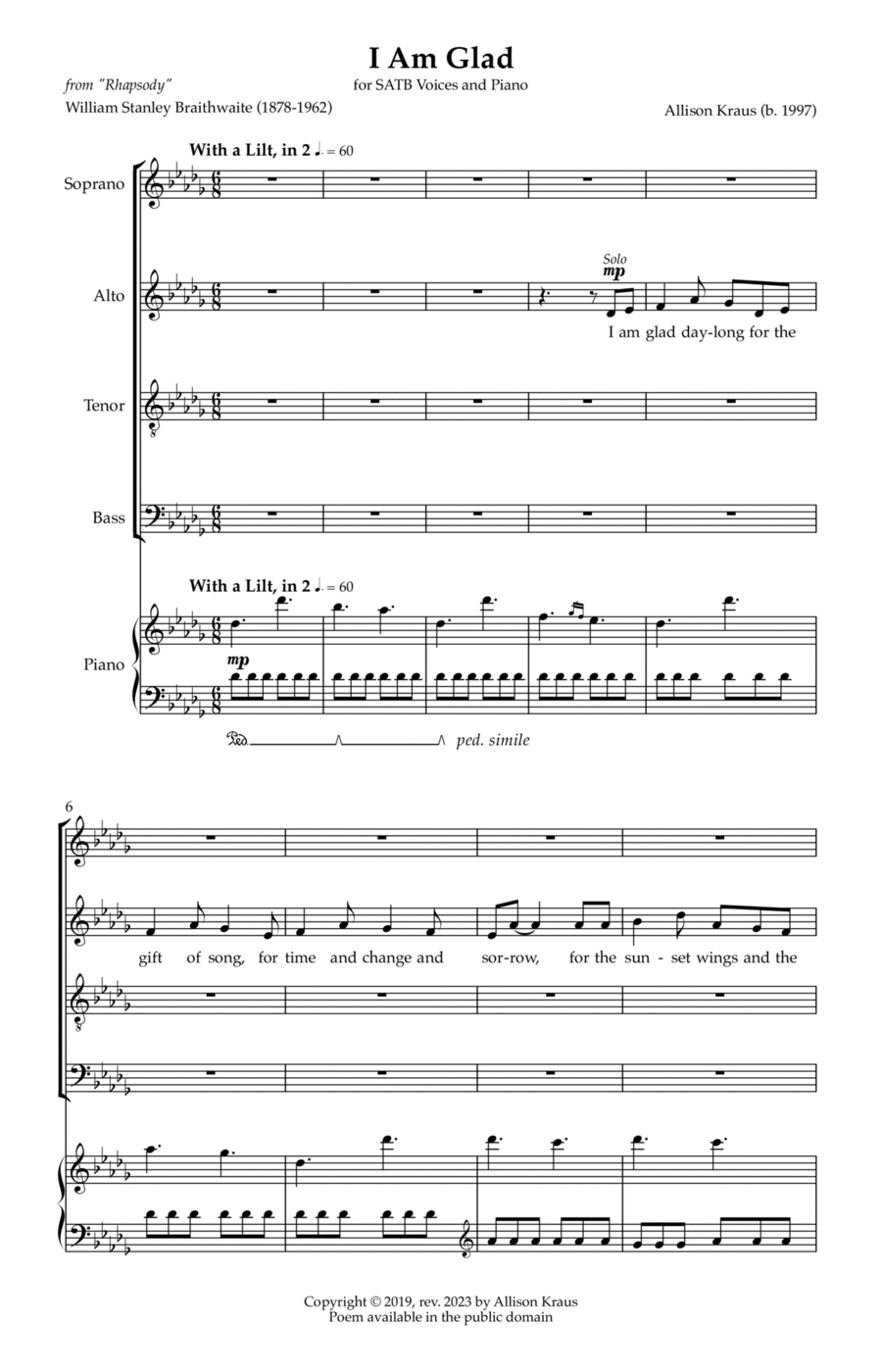 I Am Glad 4-Part scores gallery preview page 1