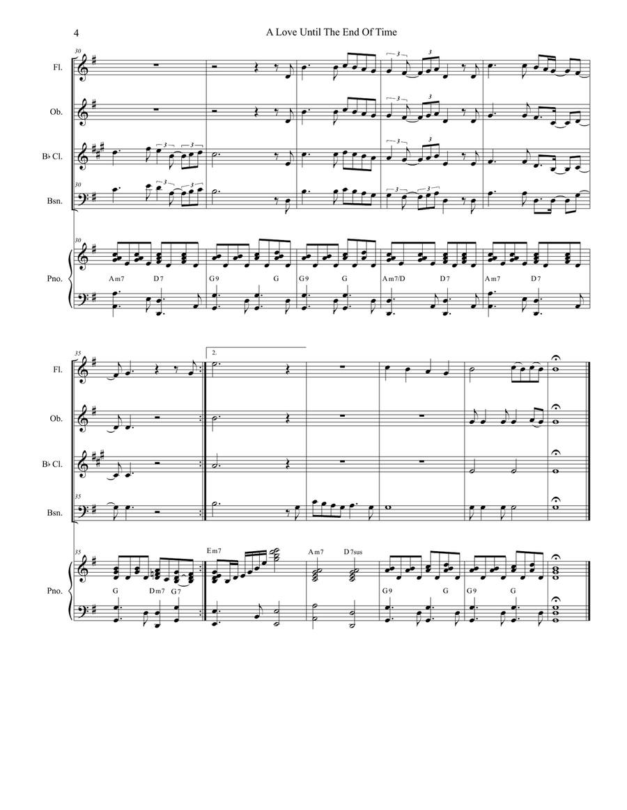 A Love Until The End Of Time Woodwind Quartet scores gallery preview page 4
