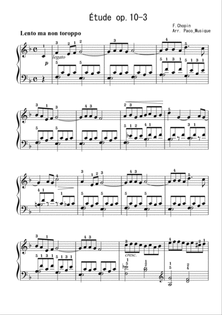 Etude Op. 10-3 by Chopin, 