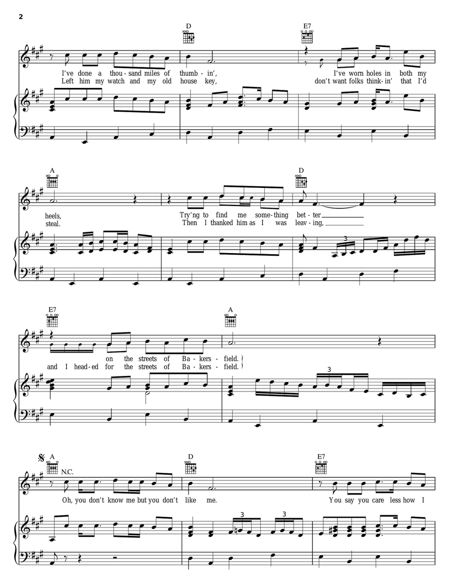 Streets Of Bakersfield Piano, Vocal, Guitar scores gallery preview page 2