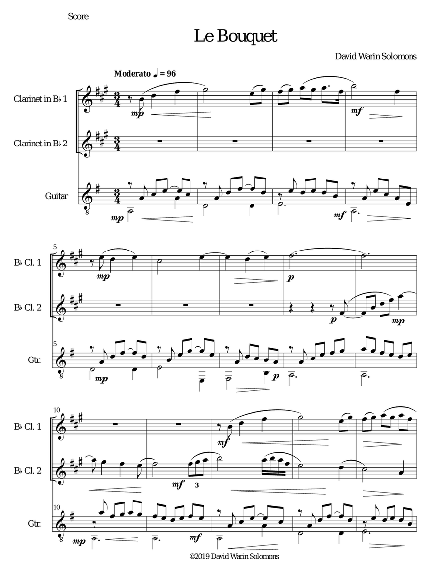 Le bouquet for 2 clarinets and guitar