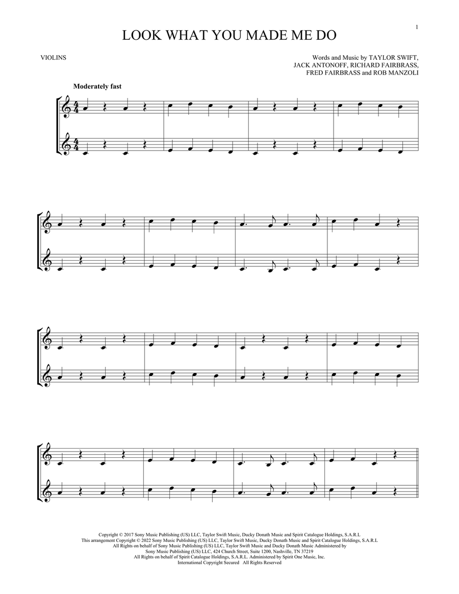 Look What You Made Me Do String Duet scores gallery preview page 1