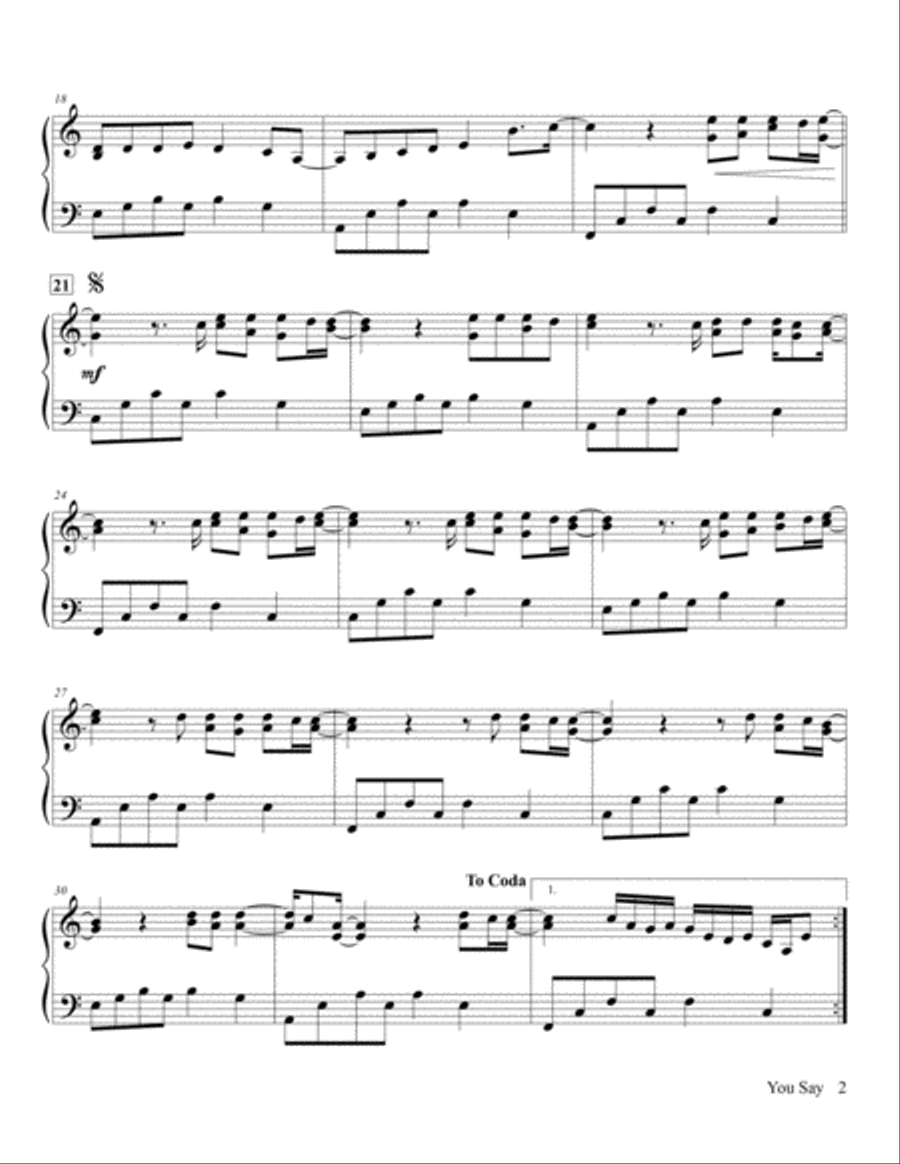 You Say You Say Piano Solo scores gallery preview page 3