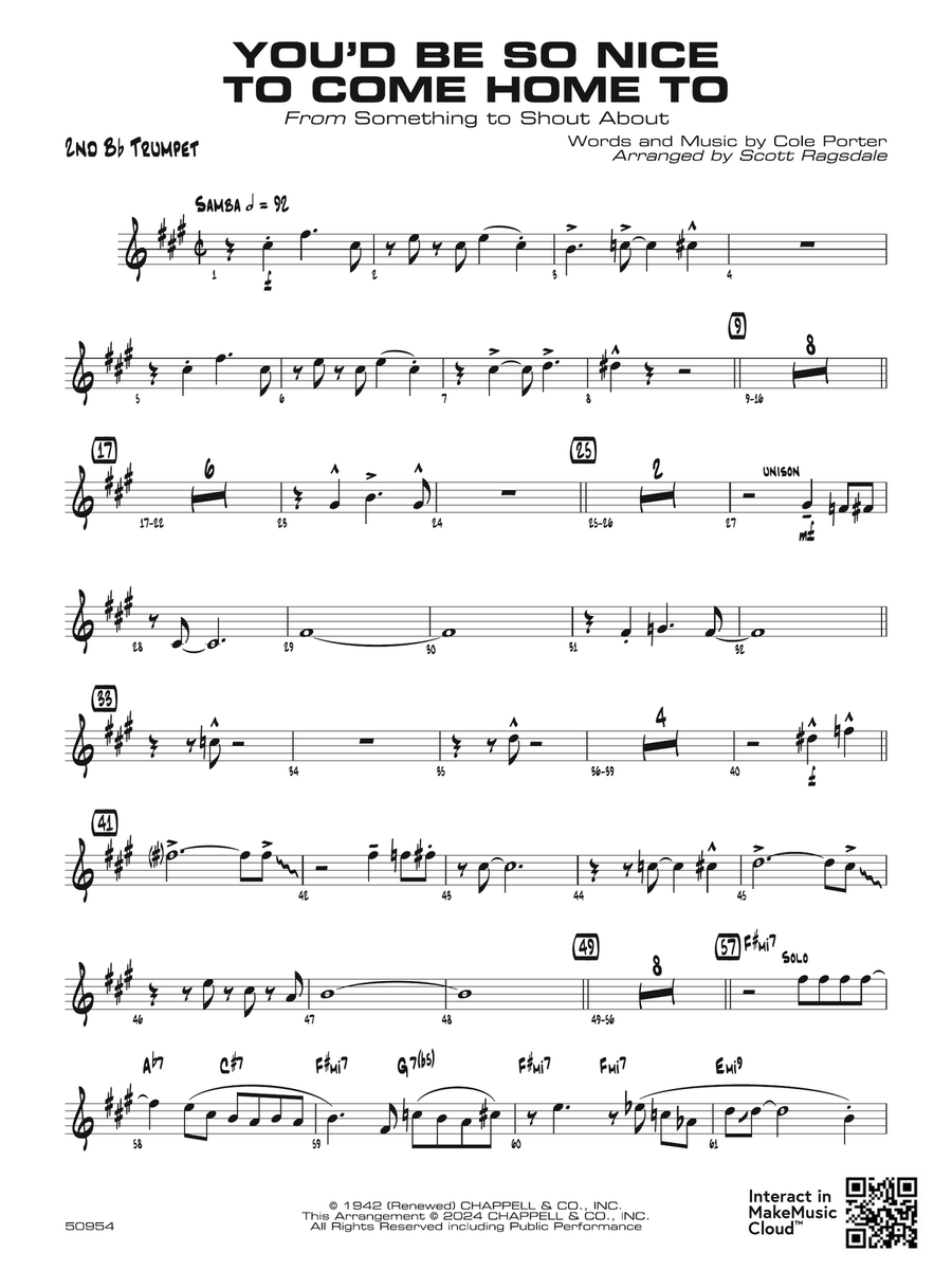 You'd Be So Nice to Come Home To: 2nd B-flat Trumpet Vocal Jazz Ensemble scores gallery preview page 1