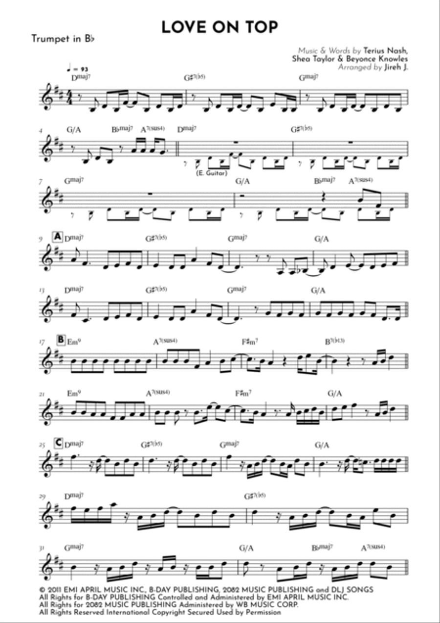 Love On Top B-Flat Trumpet scores gallery preview page 2