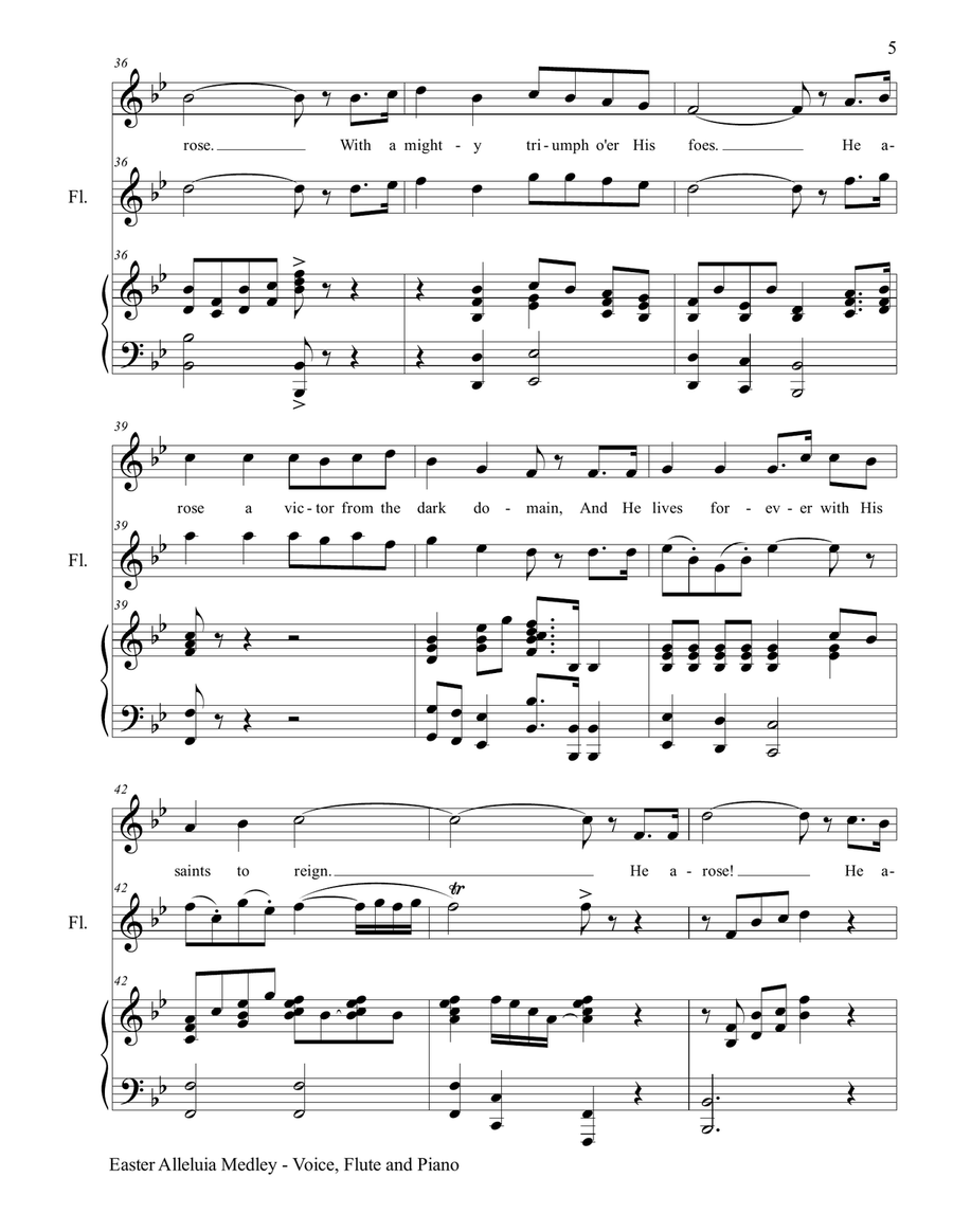 3 GREAT EASTER HYMNS (for Voice, Flute & Piano with Score/Parts) Small Ensemble scores gallery preview page 6