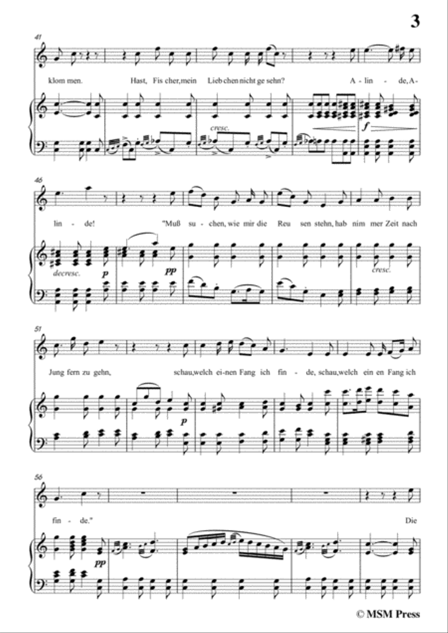 Schubert-Alinde,in C Major,Op.81,No.1,for Voice and Piano Voice Solo scores gallery preview page 5