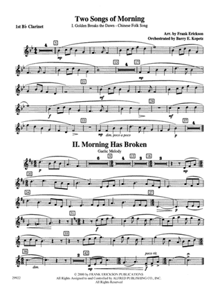 Two Songs of Morning: 1st B-flat Clarinet