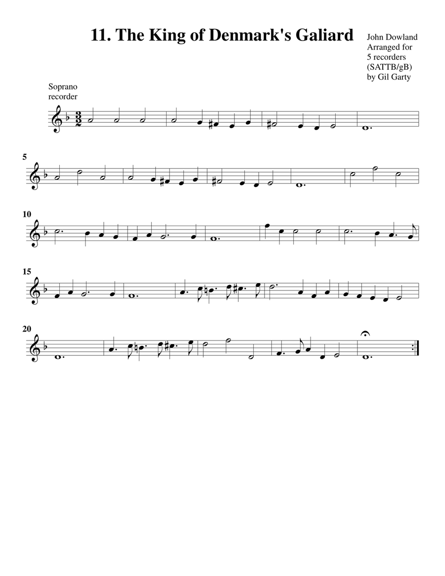The King of Denmark's Galiard (11, 1604) (arrangement for 5 recorders) Recorder scores gallery preview page 2