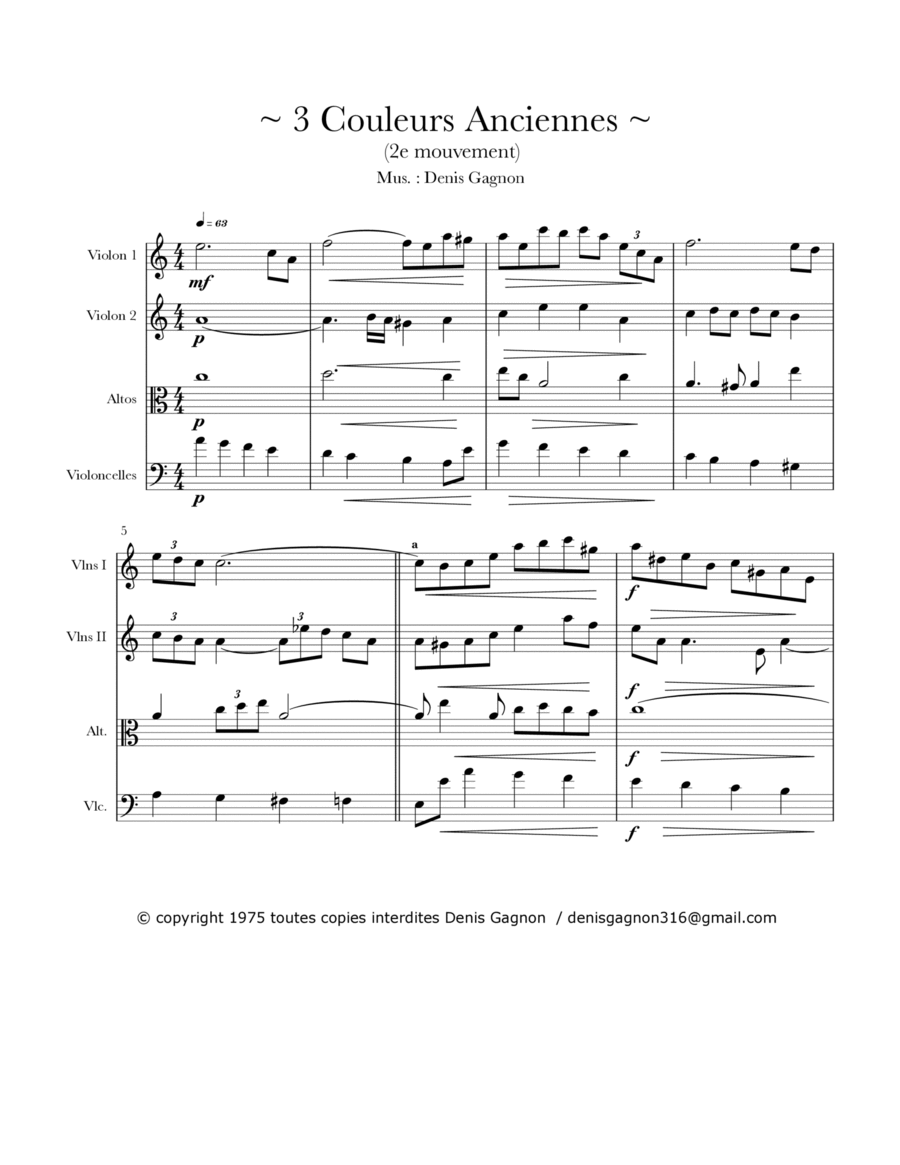 3 Couleurs anciennes pour quatuor à cordes (2e Mouvement)