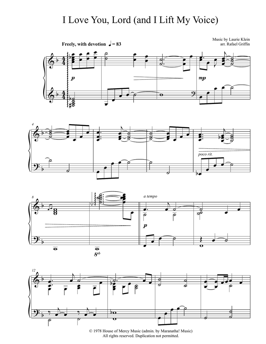 I Love You, Lord (and I Lift My Voice) Piano Solo scores gallery preview page 2