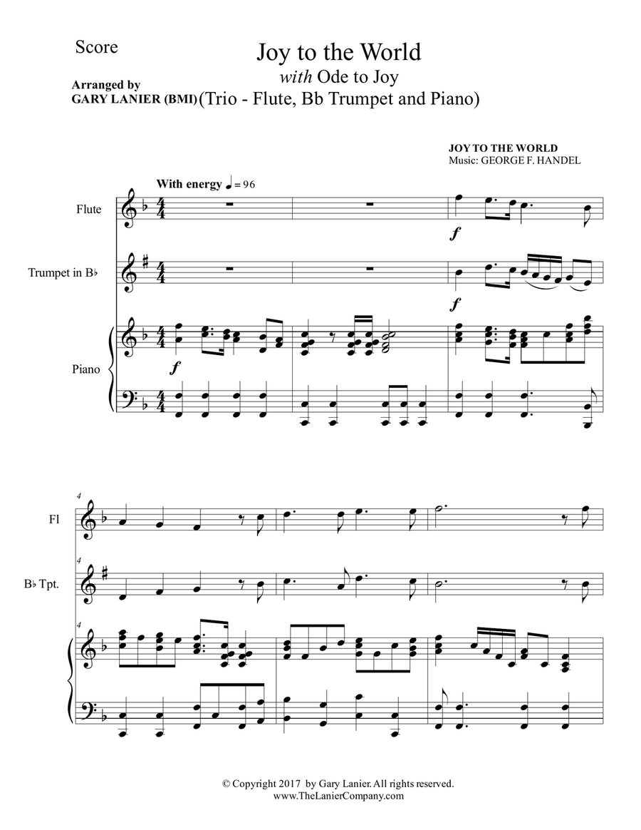 JOY TO THE WORLD with ODE TO JOY (Trio - Flute, Bb Trumpet with Piano & Score/Part) Flute scores gallery preview page 2