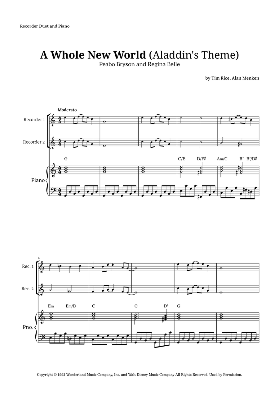 A Whole New World (aladdin's Theme) Woodwind Duet scores gallery preview page 1