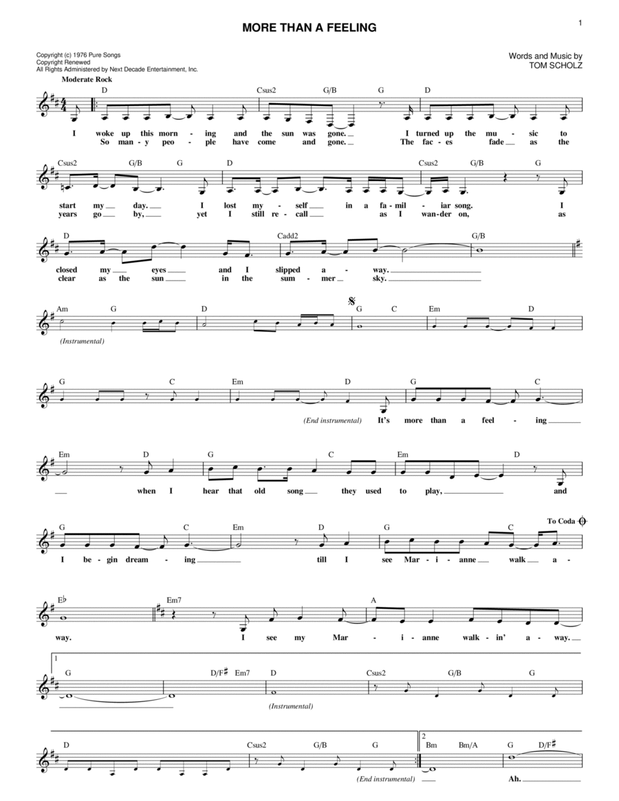 More Than A Feeling Piano scores gallery preview page 1