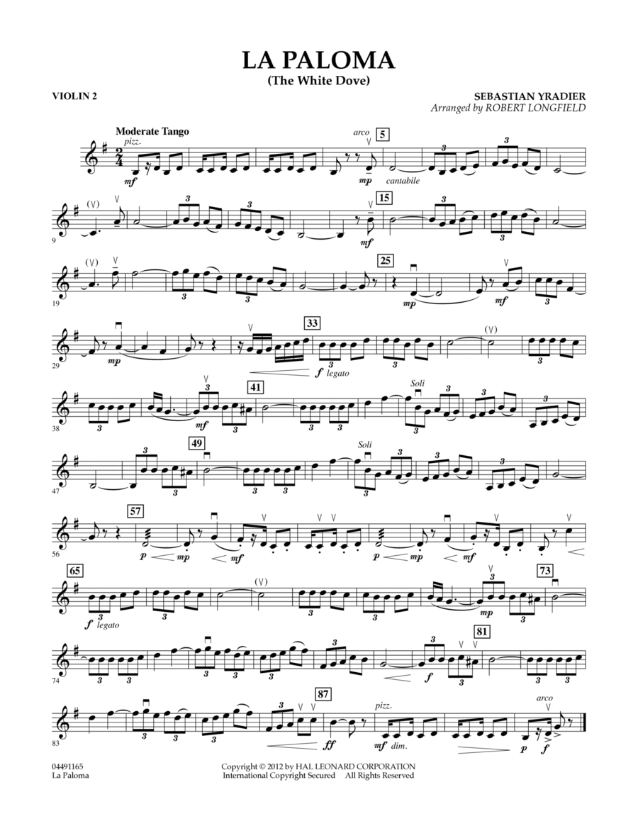 La Paloma (The White Dove) - Violin 2 Orchestra scores gallery preview page 1