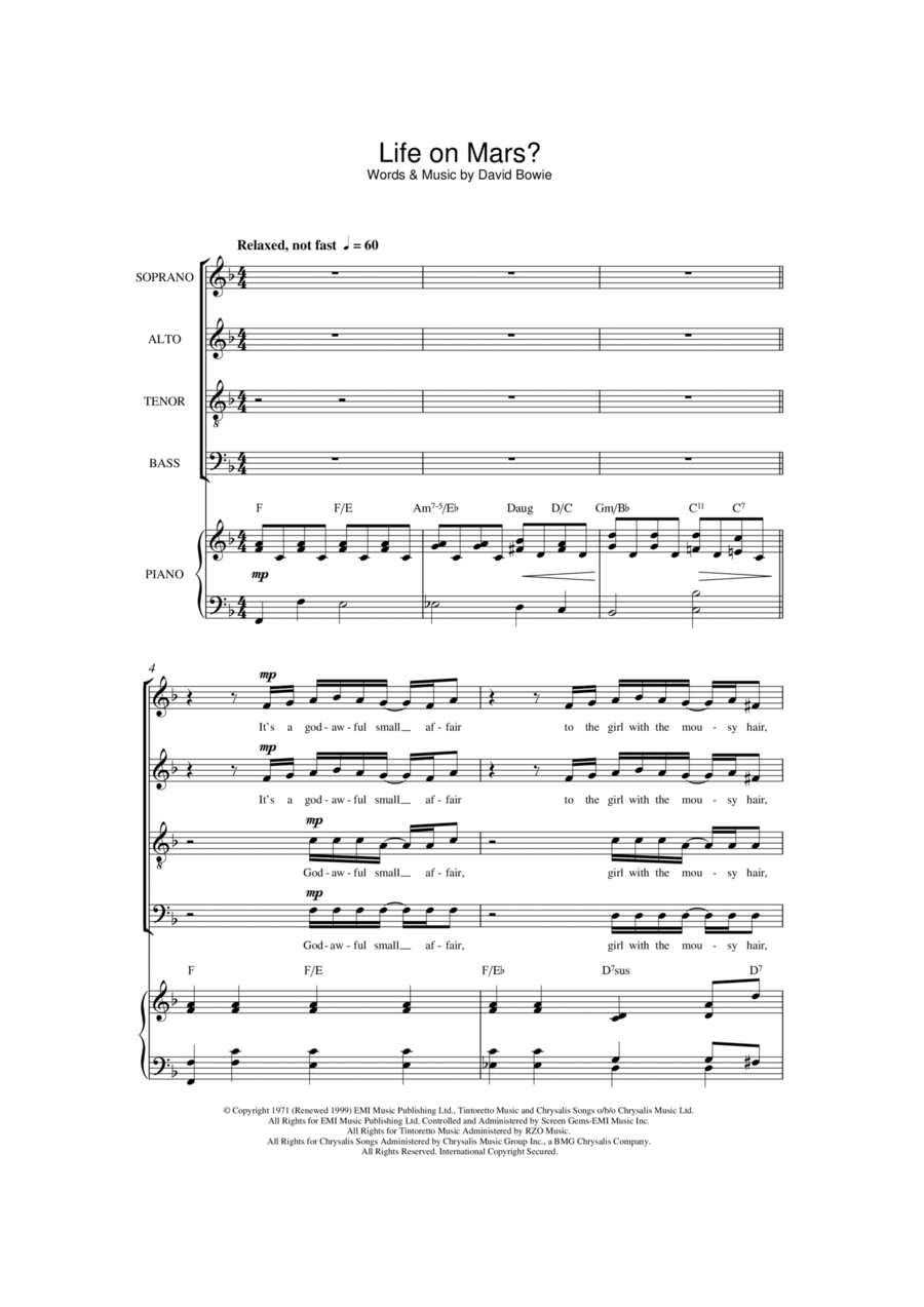 Life On Mars? (arr. Barrie Carson Turner) 4-Part scores gallery preview page 1