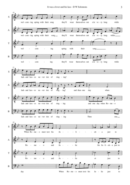 It was a lover and his lass (a modern madrigal) for SATB choir image number null