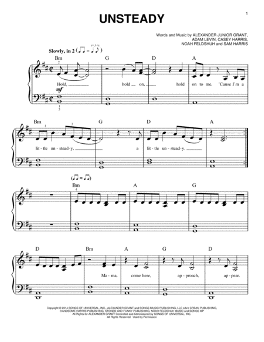 Unsteady Easy Piano scores gallery preview page 1