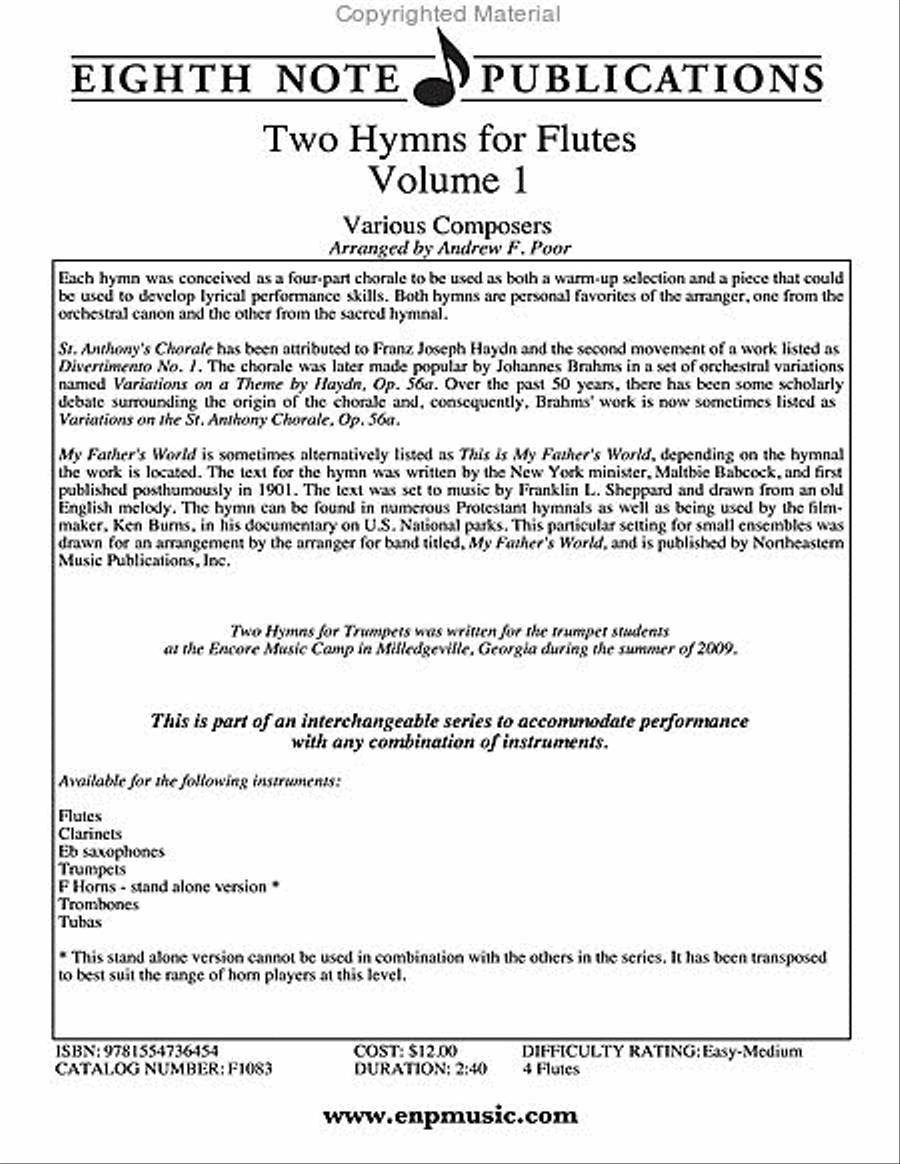 Two Hymns for Flutes, Volume 1 Flute Quartet scores gallery preview page 2