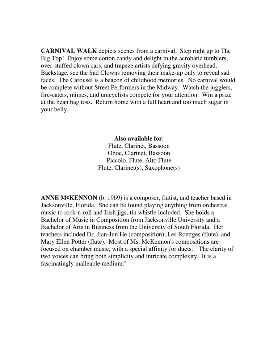 Carnival Walk (Fl-Ob-Cl-Bsn) Woodwind Quartet scores gallery preview page 2