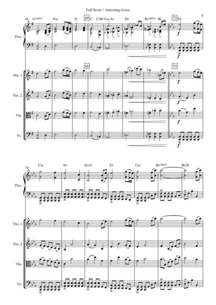 Amazing Grace (John Newton, E. O. Excell) for String Quartet and Piano Accompaniment with Chords image number null