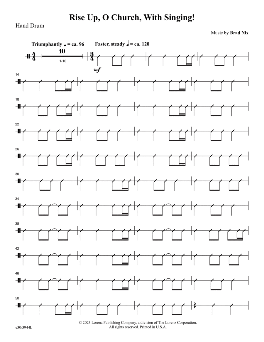 Rise Up, O Church, with Singing! - Downloadable Hand Drum Part Percussion scores gallery preview page 1