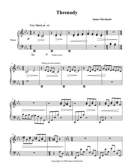 Threnody, for the left hand alone Piano Solo - Digital Sheet Music