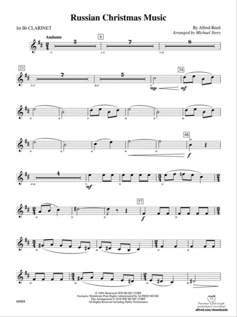 Russian Christmas Music: 1st B-flat Clarinet Full Orchestra scores gallery preview page 1