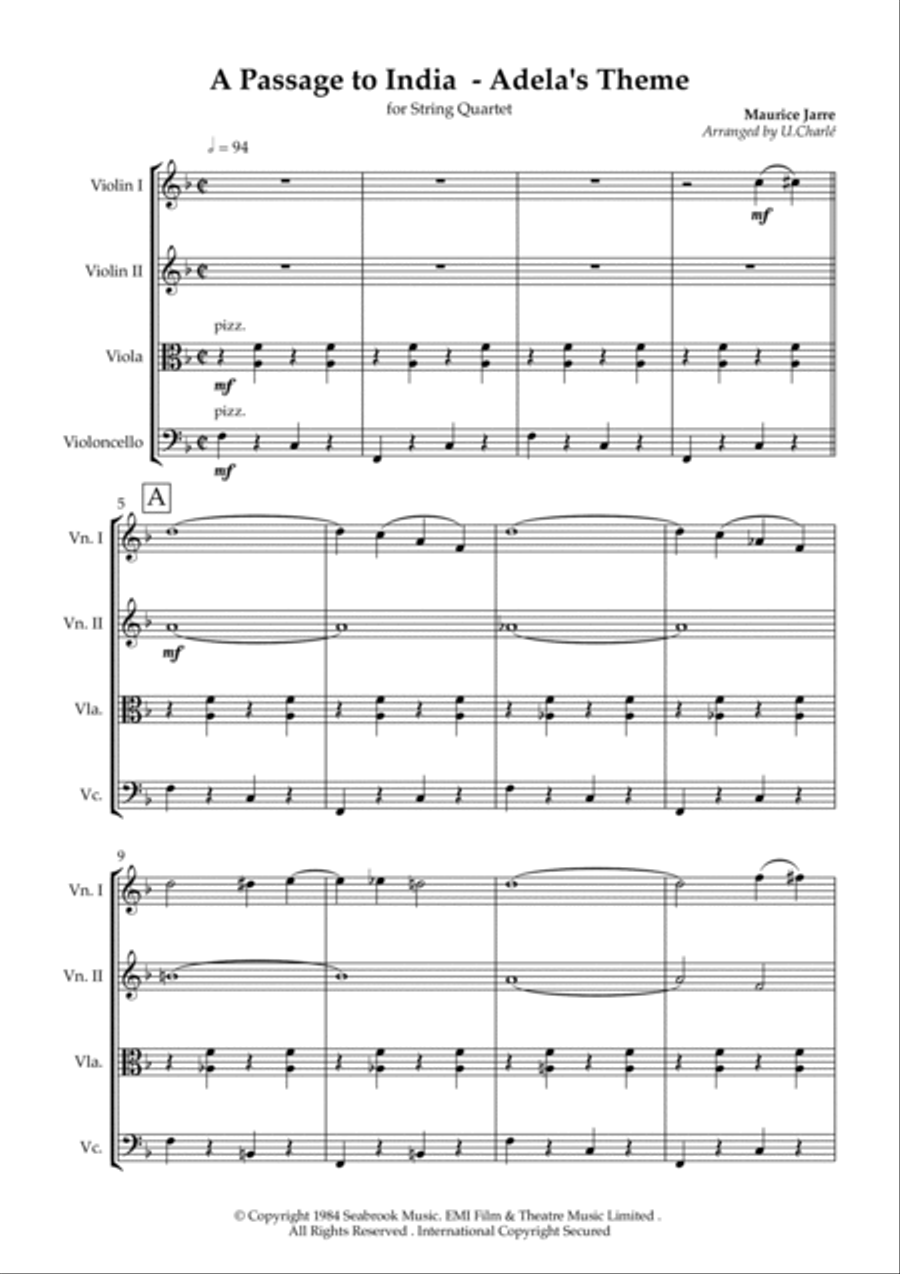 A Passage To India (adela) String Quartet scores gallery preview page 2