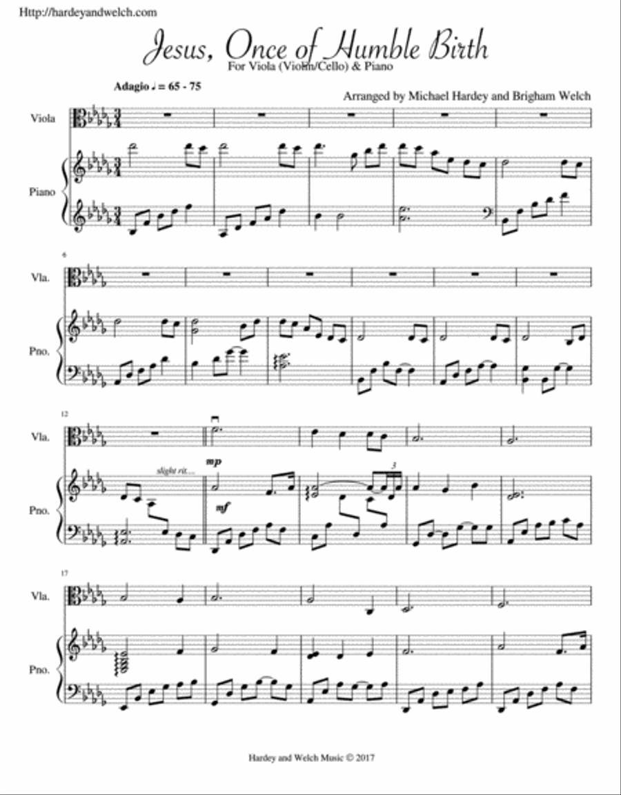 Jesus, Once of Humble Birth Piano Quartet scores gallery preview page 1