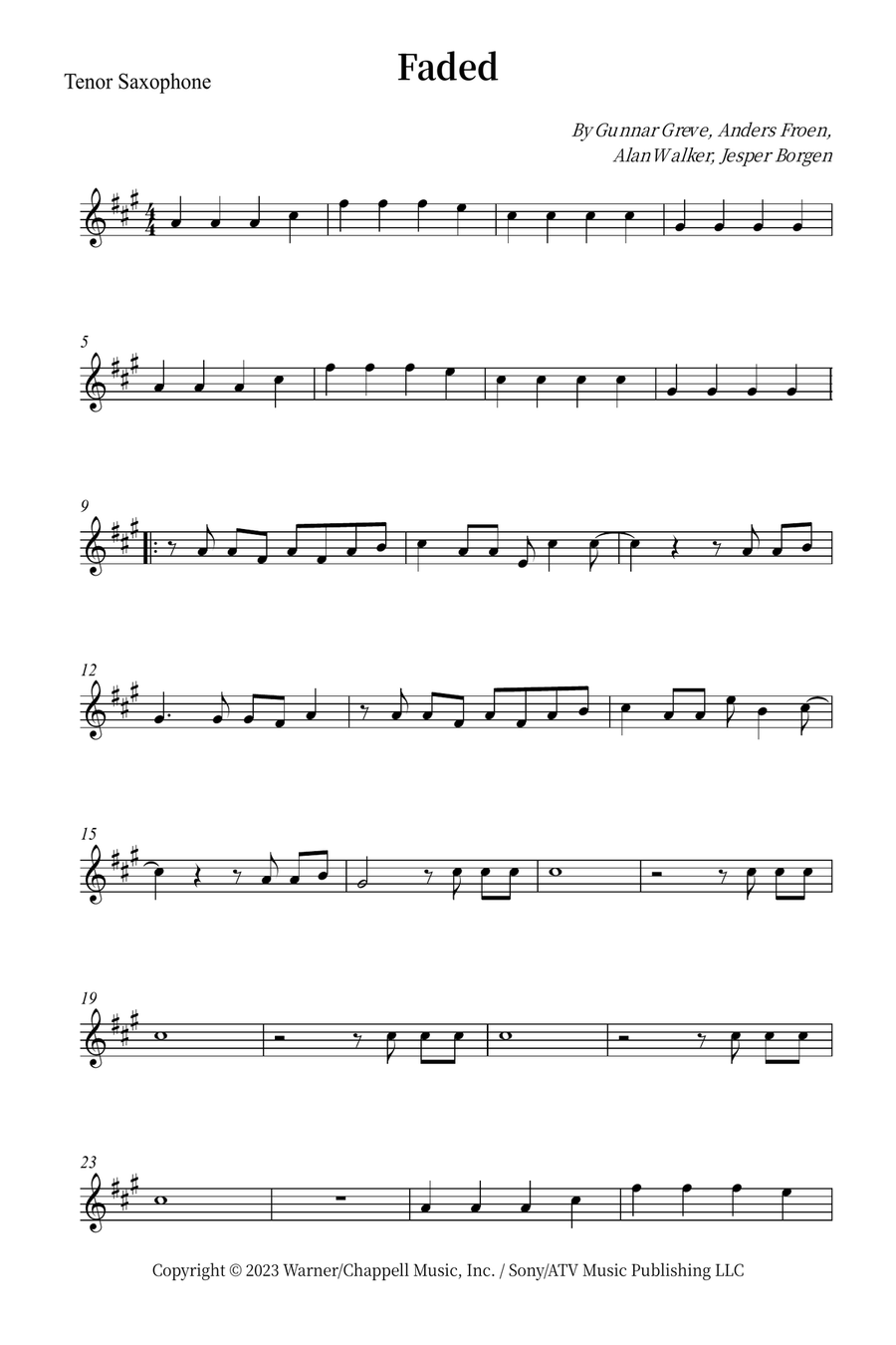 Faded Tenor Saxophone scores gallery preview page 1