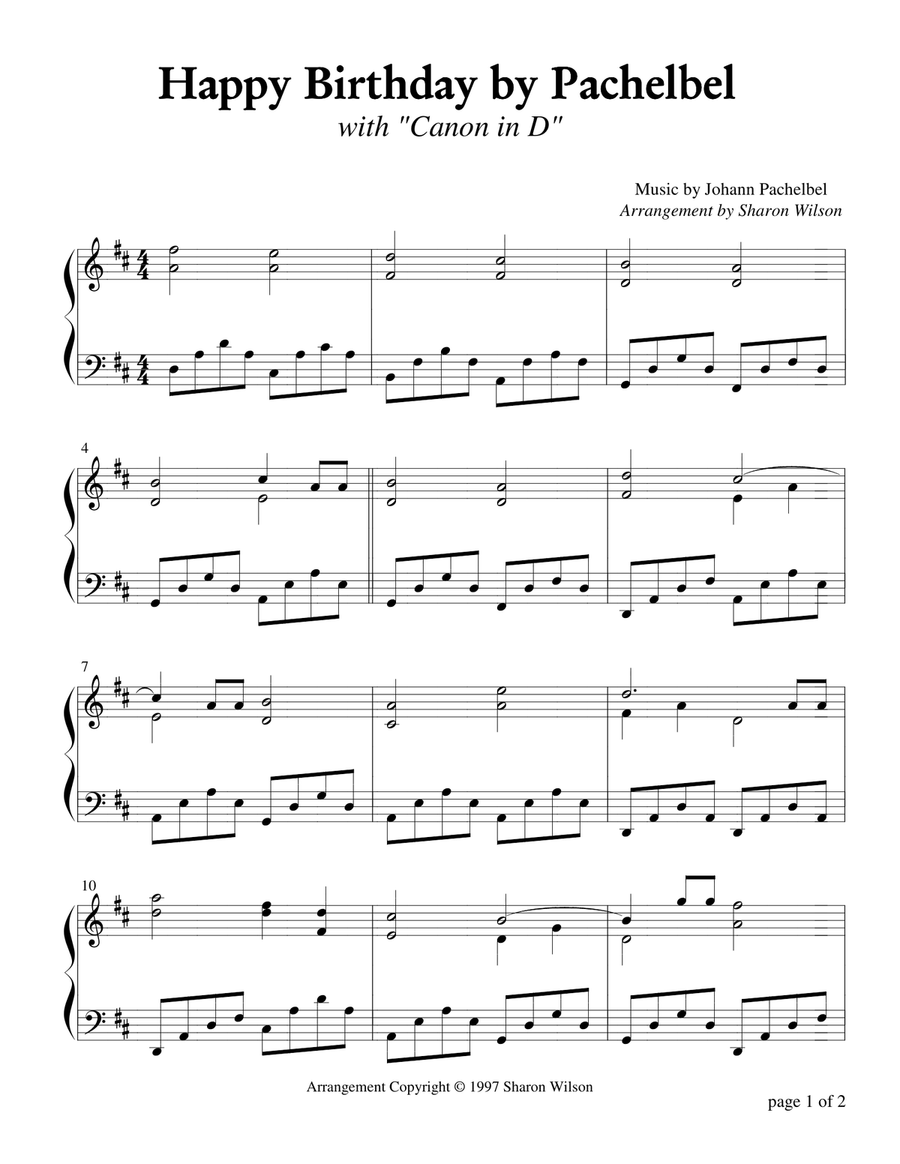 Happy Birthday by Pachelbel Piano Solo scores gallery preview page 1