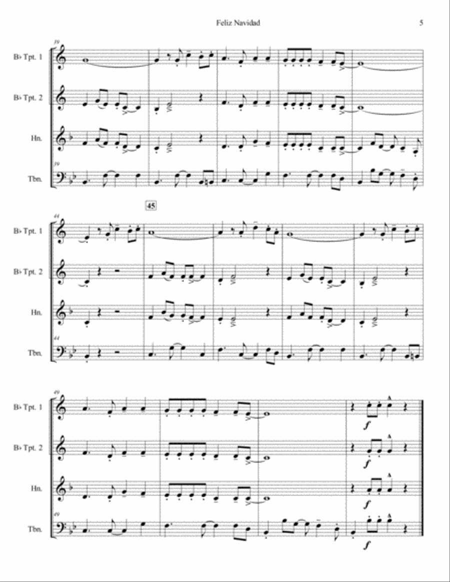 Feliz Navidad Brass Ensemble scores gallery preview page 5