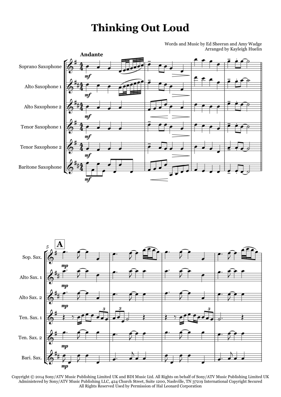 Thinking Out Loud Woodwind Ensemble scores gallery preview page 1