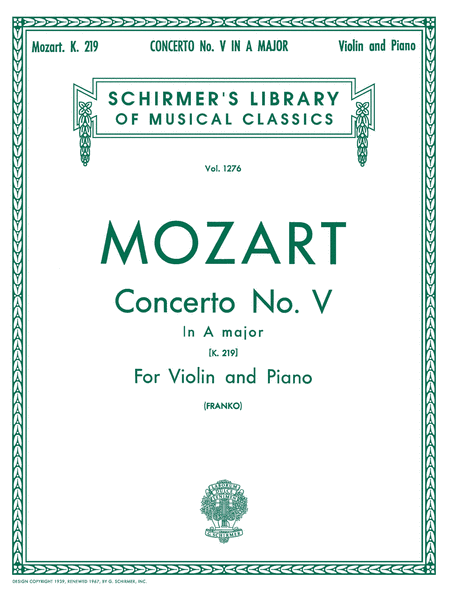 Wolfgang Amadeus Mozart: Violin Concerto No. 5 in A Major, K. 219 - Violin/Piano