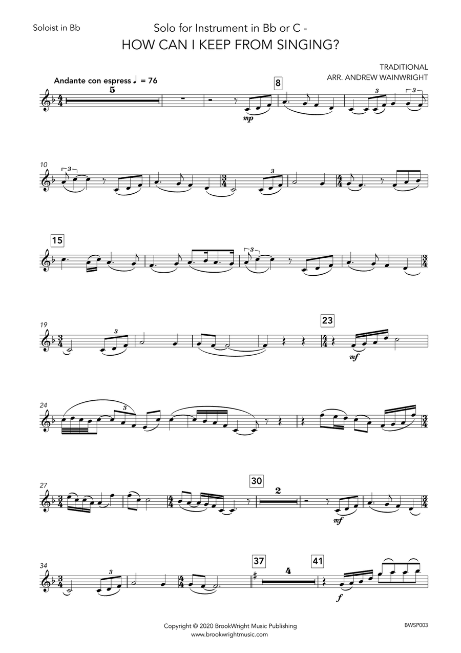 How Can I Keep From Singing? (Cornet/Trumpet Solo with Piano) Small Ensemble scores gallery preview page 6