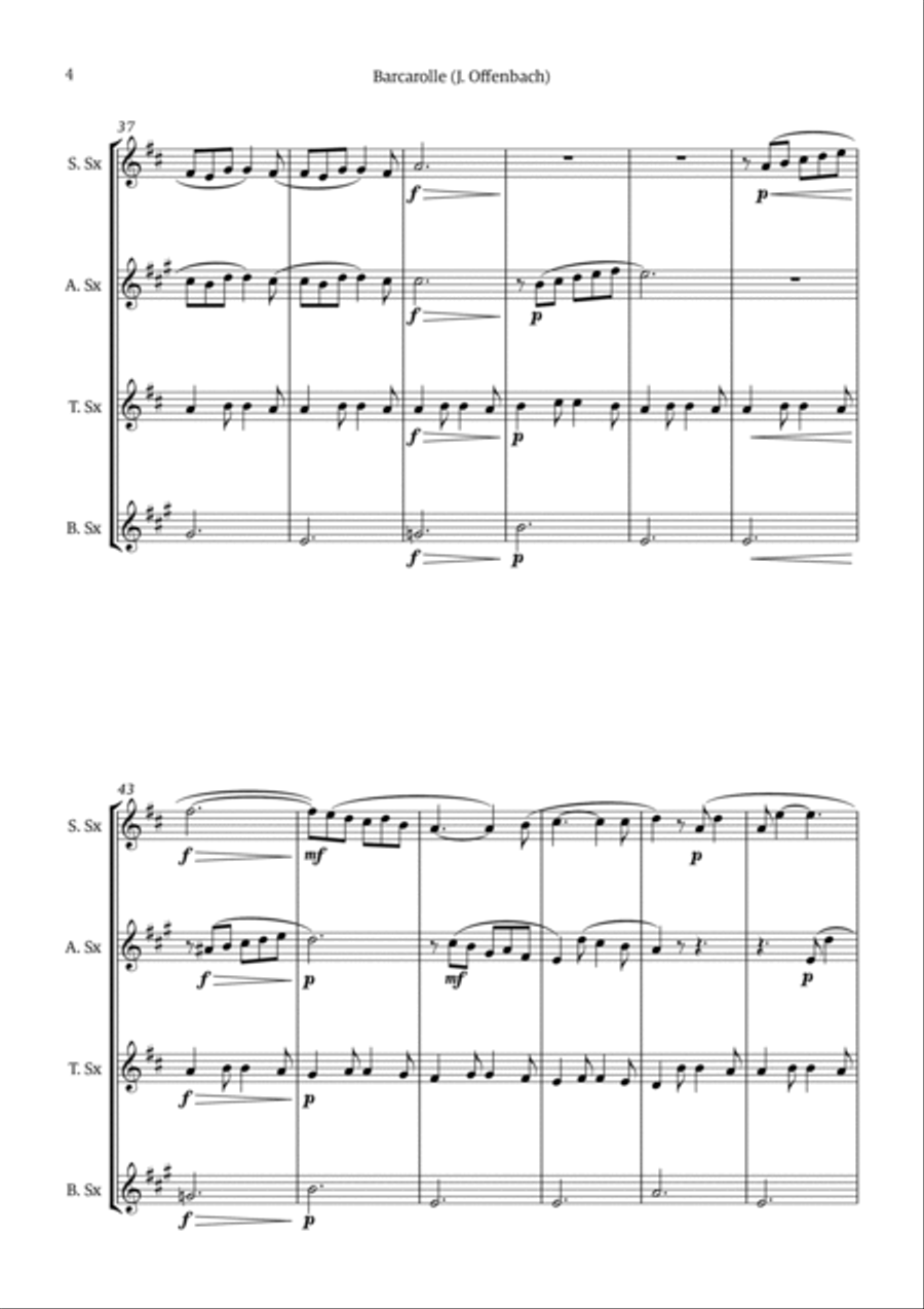 Barcarolle - Belle Nuit, O Nuit D'Amour Saxophone Quartet scores gallery preview page 4