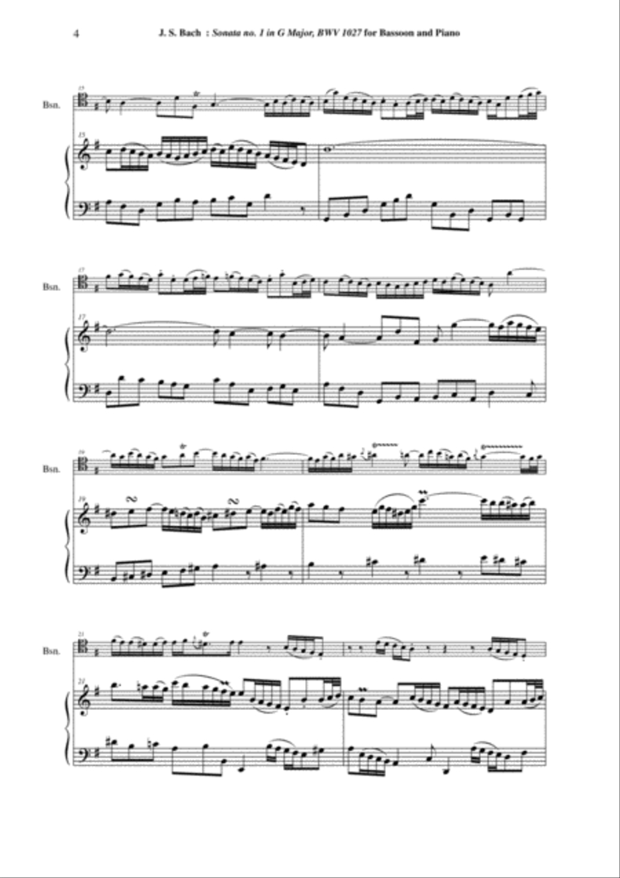J. S. Bach: Viola da Gamba Sonata no. I in G major, BWV 1027, arranged for bassoon and piano Bassoon scores gallery preview page 4