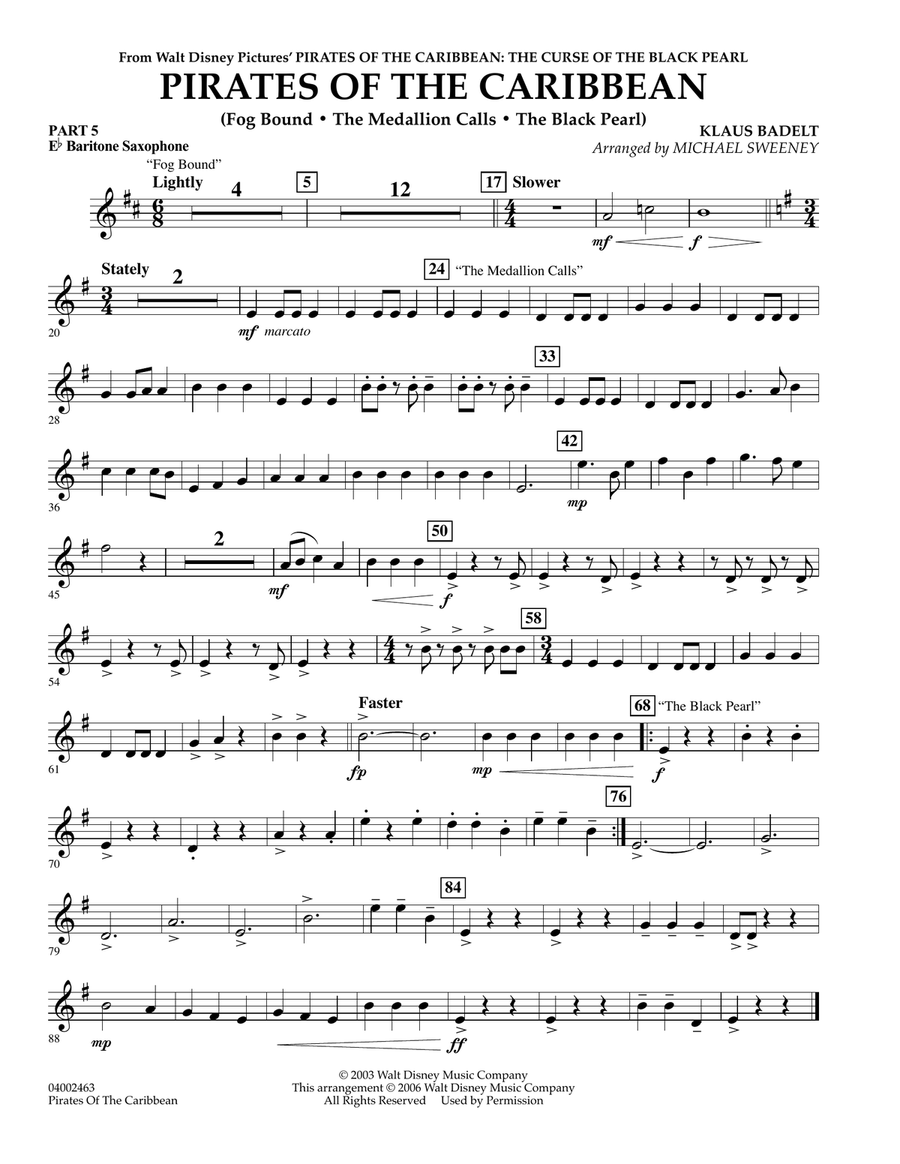 Pirates Of The Caribbean - Pt.5 - Eb Baritone Saxophone Concert Band scores gallery preview page 1