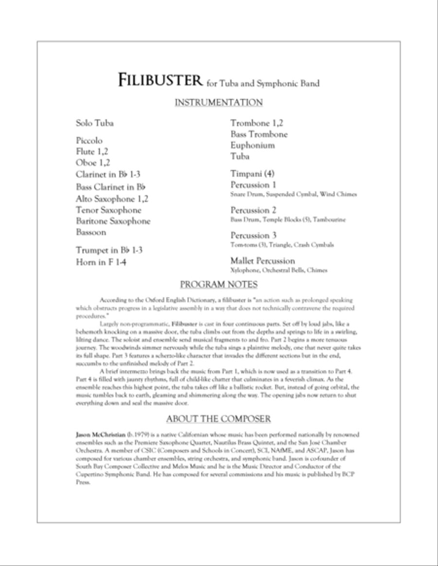 Filibuster - for Tuba and Symphonic Band Concert Band scores gallery preview page 3