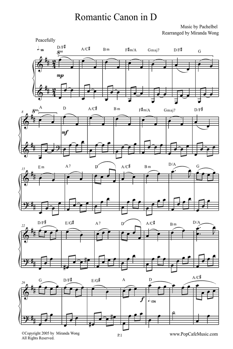 Romantic Canon in D Easy Piano scores gallery preview page 2