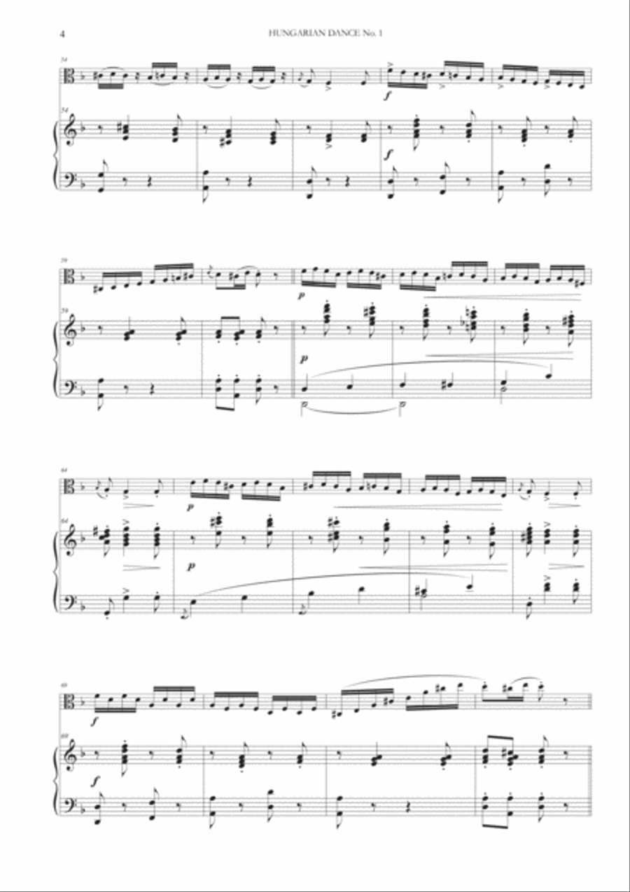 Hungarian Dances Nos. 1-5 for Viola and Piano Piano scores gallery preview page 4