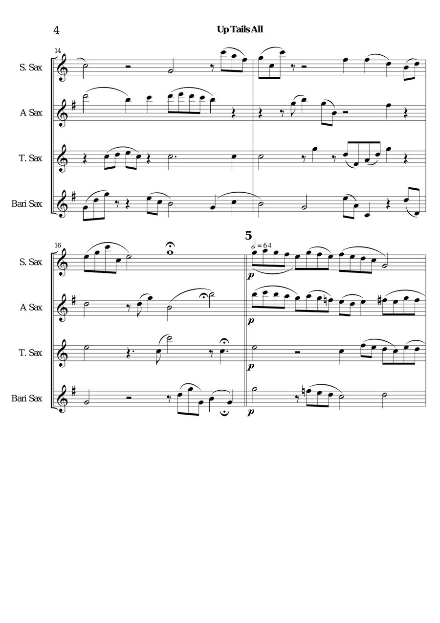Giles Farnaby-: ``Up Tails All` for Sax Quartet - Saxophone Quartet scores gallery preview page 4