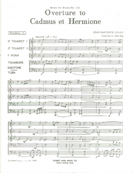 Cadmus And Hermione Ouverture - Brass Quintet